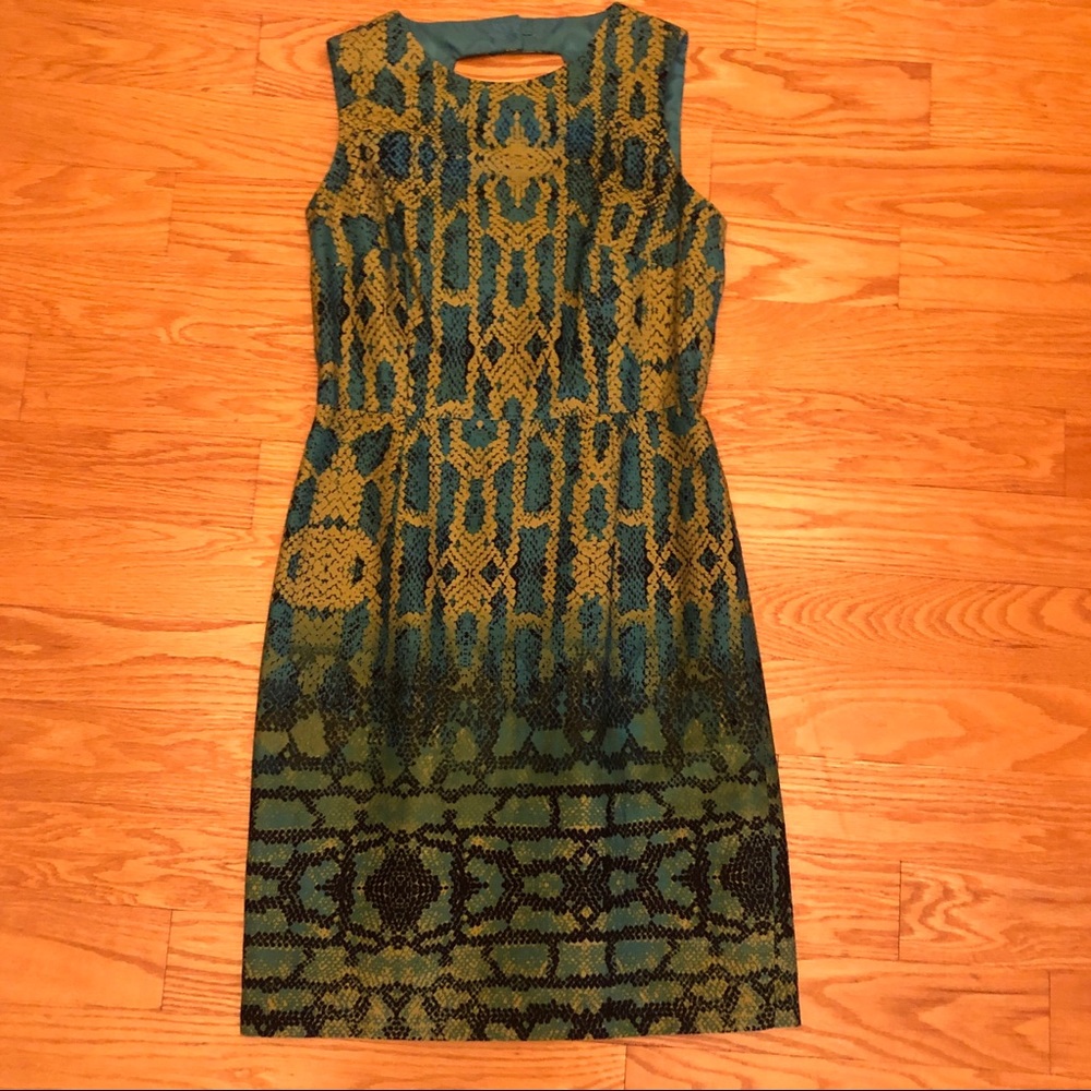 Blue and green patterned muse tank dress
